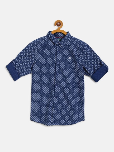 

United Colors of Benetton Boys Navy Blue and White Ditsy Floral Print Casual Shirt