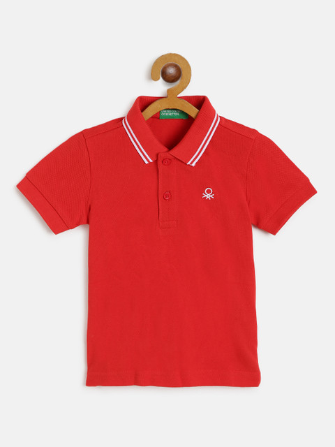 

United Colors of Benetton Boys Red Solid Polo Collar T-shirt