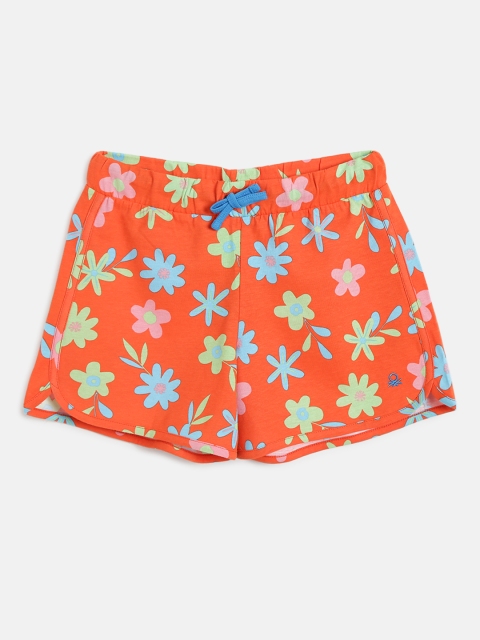 

United Colors of Benetton Girls Orange and Blue Printed Shorts