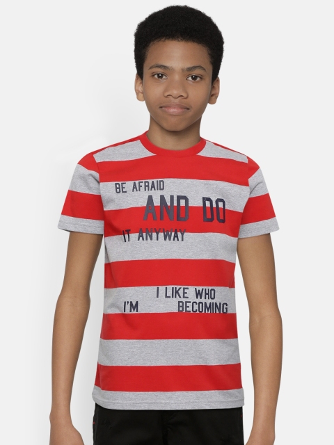 

United Colors of Benetton Boys Red & Grey Melange Striped Round Neck T-shirt