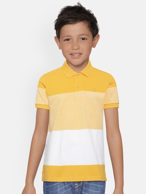 

United Colors of Benetton Boys Yellow and White Striped Polo Collar T-shirt
