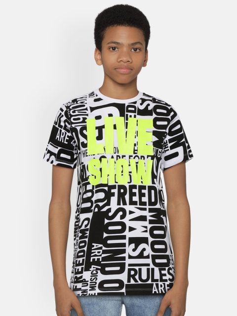 

United Colors of Benetton Boys White & Black Printed Round Neck T-shirt