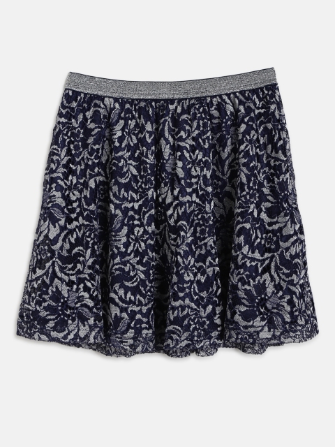 

United Colors of Benetton Girls Navy Blue & White Shimmer Lace Flared Skirt