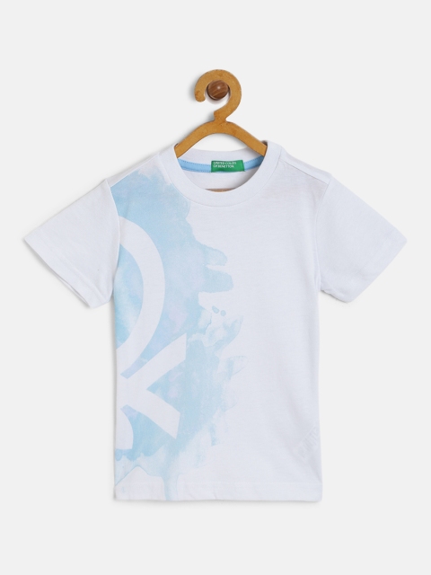 

United Colors of Benetton Boys White & Blue Brand Logo Print Round Neck T-shirt