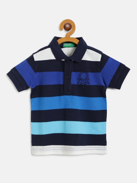 

United Colors of Benetton Boys Blue Striped Polo Collar Pure Cotton T-shirt