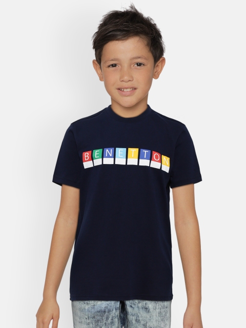 

United Colors of Benetton Boys Navy Blue Brand Logo Print Detail Round Neck T-shirt