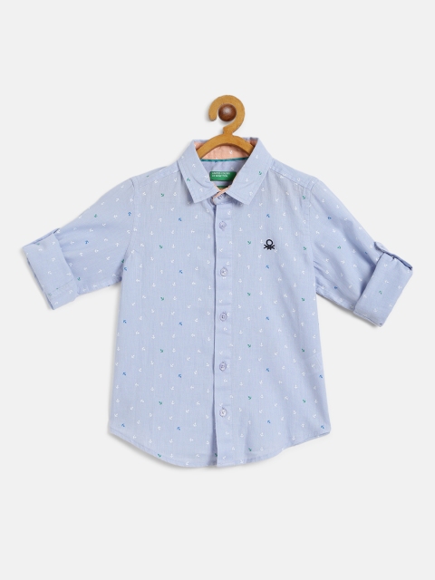 

United Colors of Benetton Boys Blue & White Regular Fit Anchor Print Casual Shirt