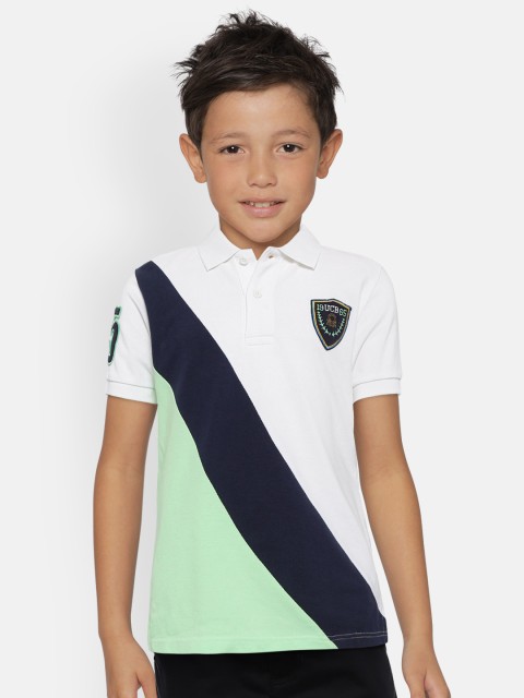 

United Colors of Benetton Boys White & Green Colourblocked Polo Collar T-shirt