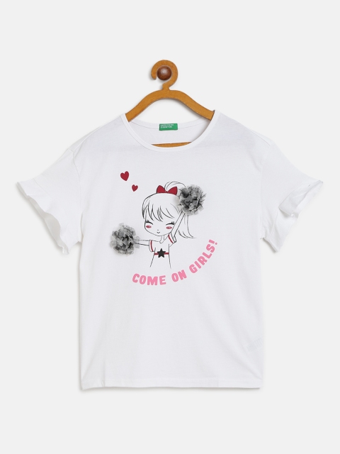 

United Colors of Benetton Girls White & Black Printed Top