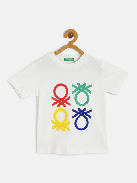

United Colors of Benetton Boys White & Green Brand Logo Print Round Neck T-shirt