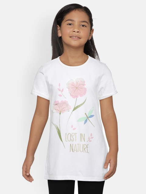 

United Colors of Benetton Girls White Floral Printed Round Neck T-shirt