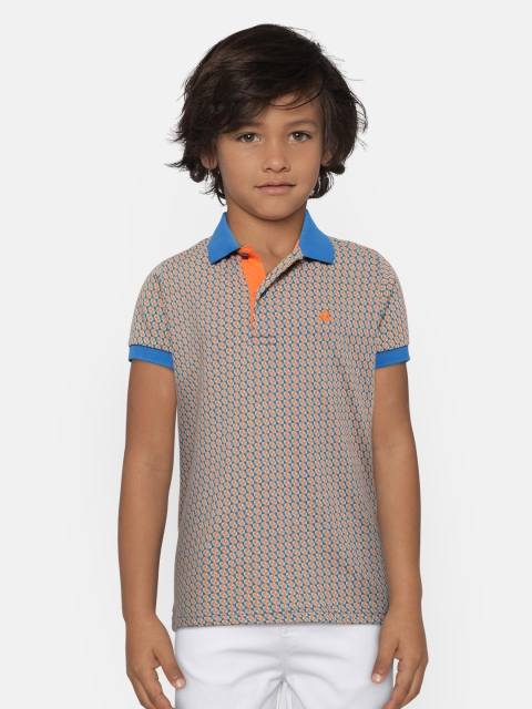 

United Colors of Benetton Boys Grey and Blue Printed Polo Collar T-shirt