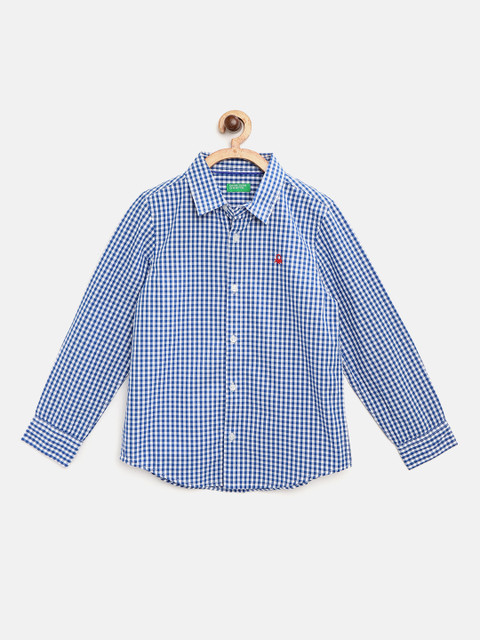 

United Colors of Benetton Boys Blue & White Regular Fit Checked Casual Shirt