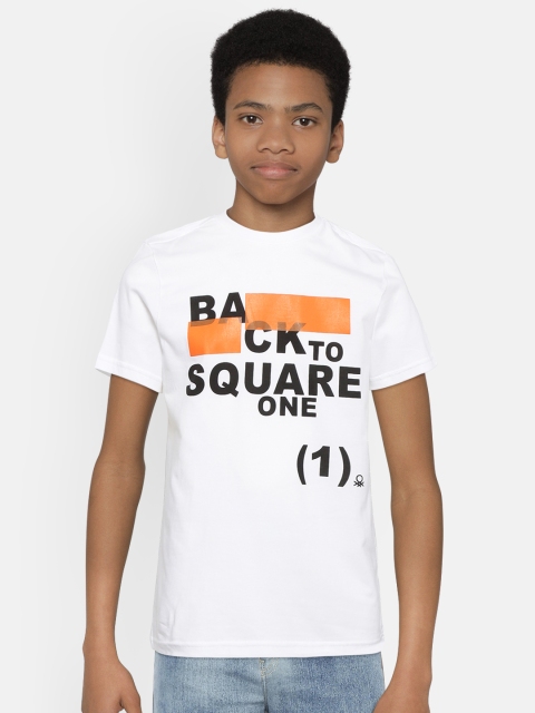 

United Colors of Benetton Boys White & Black Typography Print Round Neck T-shirt