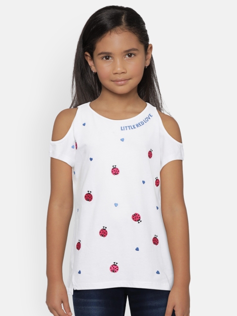 

United Colors of Benetton Girls White Embroidered Cold-Shoulder Pure Cotton Top