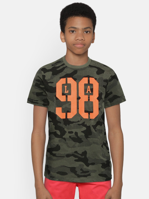 

United Colors of Benetton Boys Olive Green & Black Camouflage Print Round Neck T-shirt
