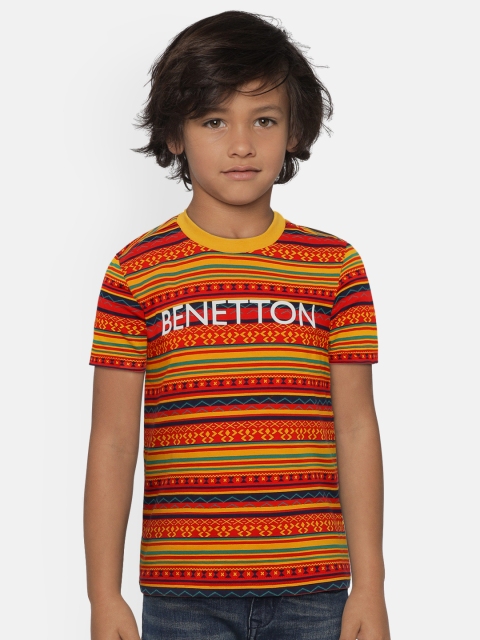 

United Colors of Benetton Boys Orange and Red Printed Round Neck T-shirt
