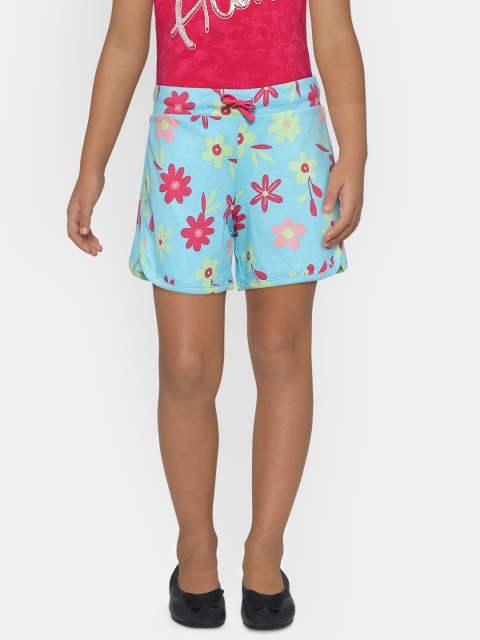 

United Colors of Benetton Girls Blue & Pink Floral Print Regular Fit Shorts