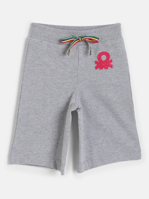 

United Colors of Benetton Girls Grey Melange Regular Fit Solid Cropped Parallel Trousers
