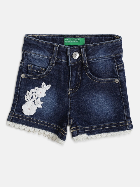 

United Colors of Benetton Girls Navy Blue Washed Regular Fit Denim Shorts