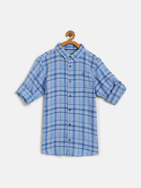 

United Colors of Benetton Boys Blue & Grey Regular Fit Checked Casual Shirt