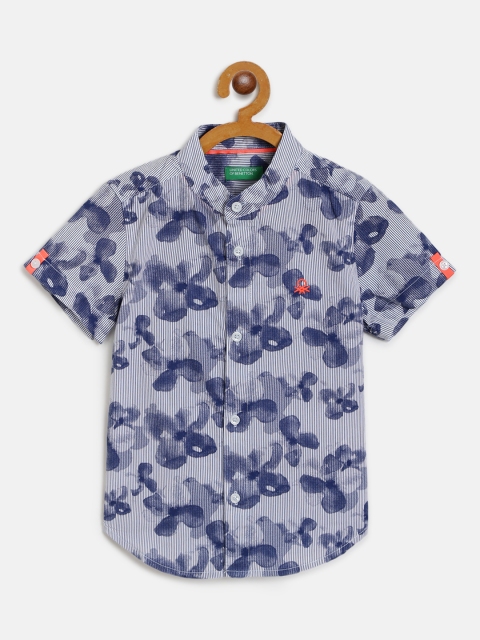 

United Colors of Benetton Boys Navy Blue & White Floral Print Casual Shirt