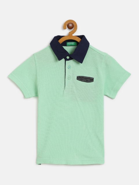 

United Colors of Benetton Boys Mint Green Solid Polo Collar T-shirt
