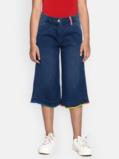 

United Colors of Benetton Girls Navy Blue Wide Leg Mid-Rise Clean Look Jeans