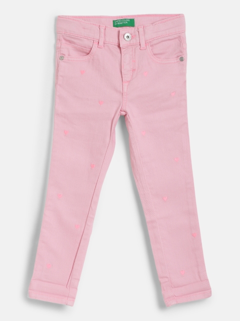 

United Colors of Benetton Girls Pink Embroidered Regular Fit Mid-Rise Clean Look Jeans