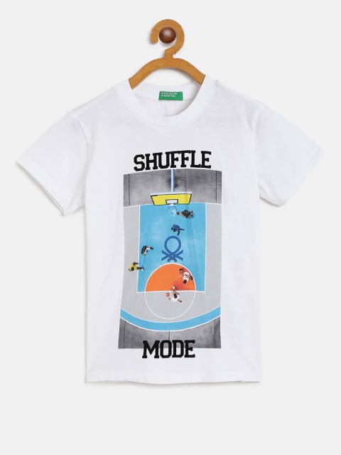 

United Colors of Benetton Boys White Printed Round Neck T-shirt