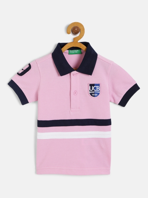 

United Colors of Benetton Boys Pink & Navy Blue Polo Collar T-shirt with Striped Detail