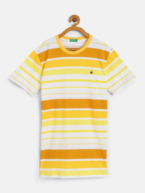

United Colors of Benetton Boys White & Yellow Striped Round Neck T-shirt