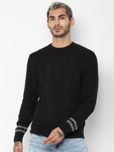 

AMERICAN EAGLE OUTFITTERS Men Black Self Design Pullover Sweater
