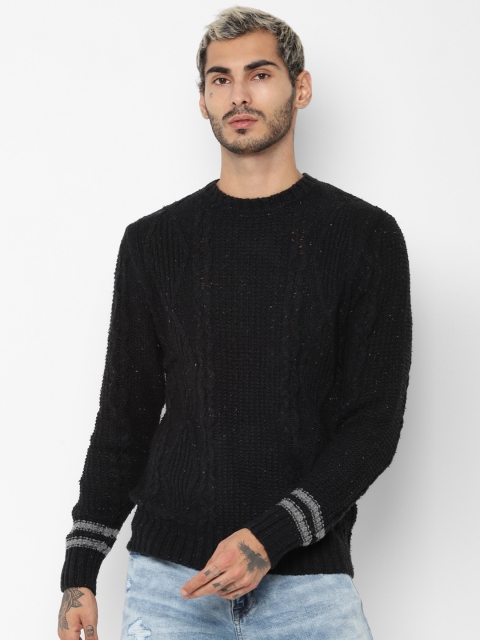 

AMERICAN EAGLE OUTFITTERS Men Black Self Design Pullover Sweater