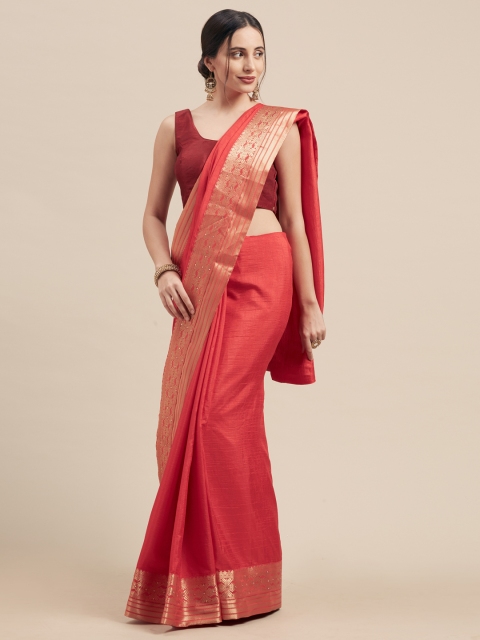 

Nanda Silk Mills Orange Solid Silk Blend Saree