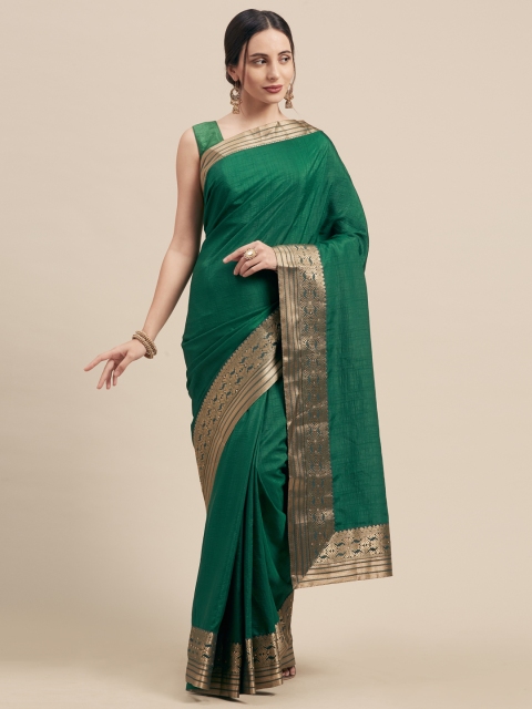 

Nanda Silk Mills Green & Gold-Toned Silk Blend Solid Saree