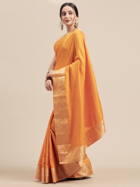 

Nanda Silk Mills Yellow & Gold-Toned Silk Blend Solid Saree