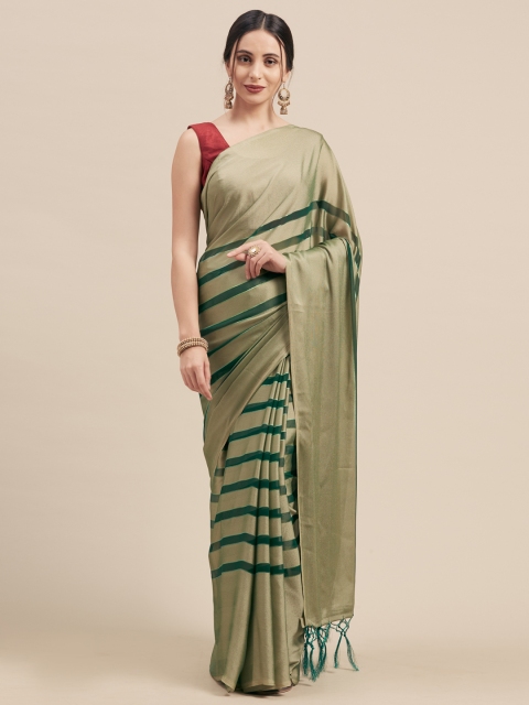 

Nanda Silk Mills Beige & Green Poly Chiffon Striped Saree