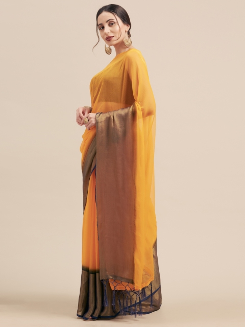 

Nanda Silk Mills Mustard Yellow Solid Viscose Chiffon Saree