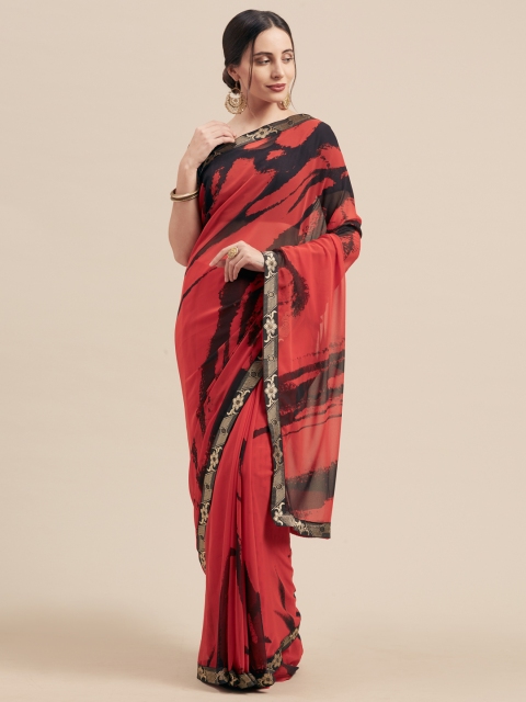 

Nanda Silk Mills Red & Black Georgette Printed Saree