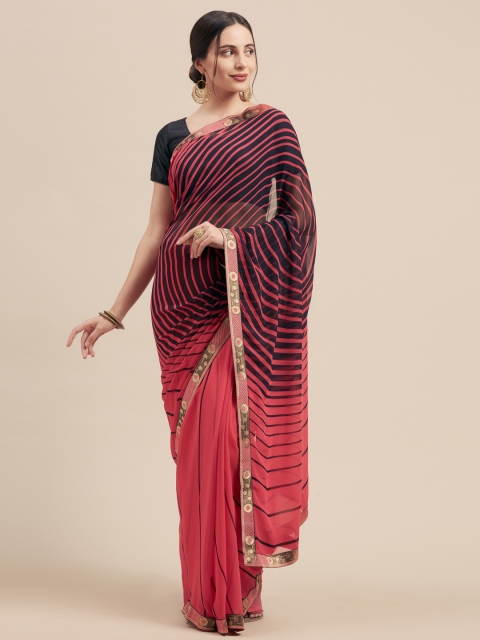 

Nanda Silk Mills Pink & Black Georgette Printed Saree