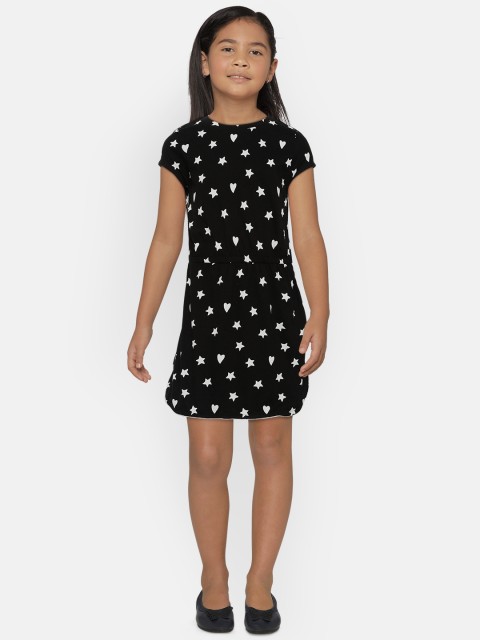 

United Colors of Benetton Girls Black & Off-White Printed A-Line Dress