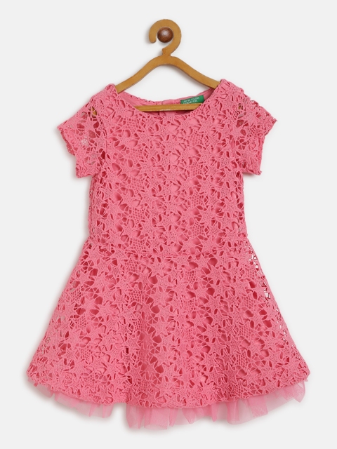 

United Colors of Benetton Girls Coral Pink Lace A-Line Dress