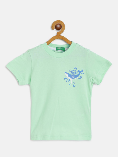 

United Colors of Benetton Boys Mint Green Solid Round Neck T-shirt