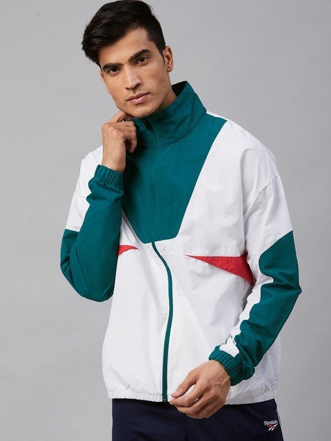 

Reebok Men White & Teal Green Meet You There Lightweight Colourblocked Sporty Jacket