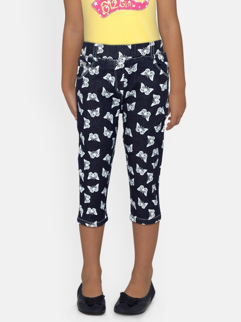 

Actuel Girls Navy Blue & White Printed Regular Fit Denim Capris