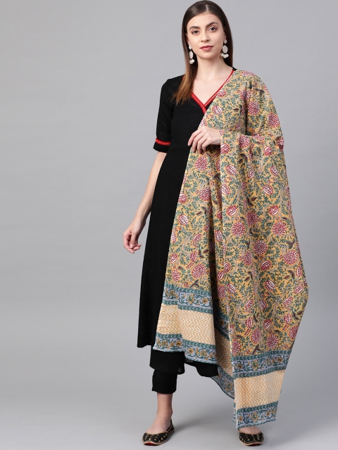 

SIAH Women Black Solid Kurta with Trousers & Dupatta