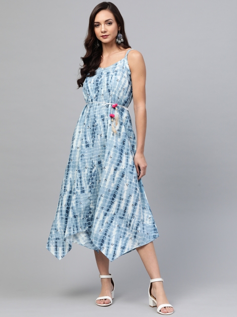 

SIAH Women Blue & White Tie & Dye Printed A-Line Dress