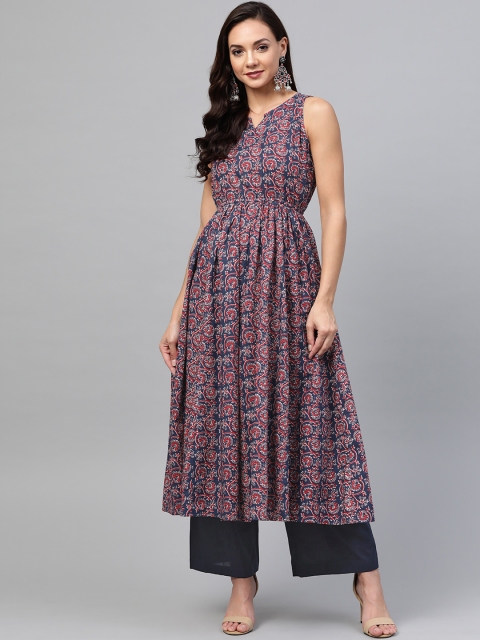 

SIAH Women Navy Blue & Red Printed Kurta with Palazzos