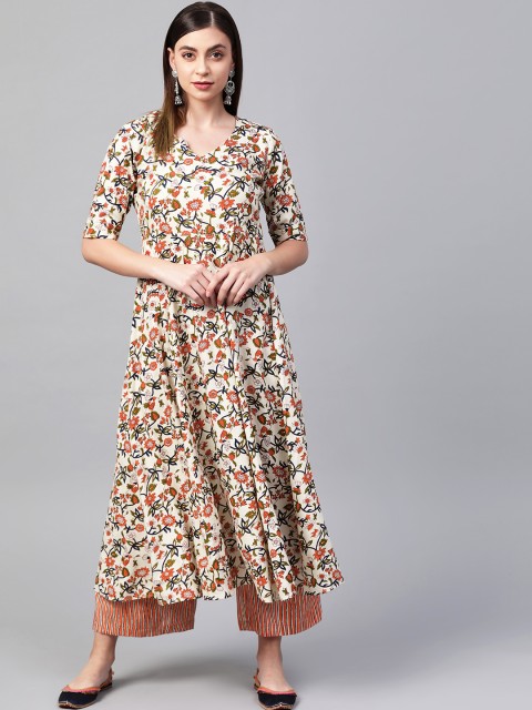 

SIAH Women Off-White & Orange Printed Kurta with Palazzos